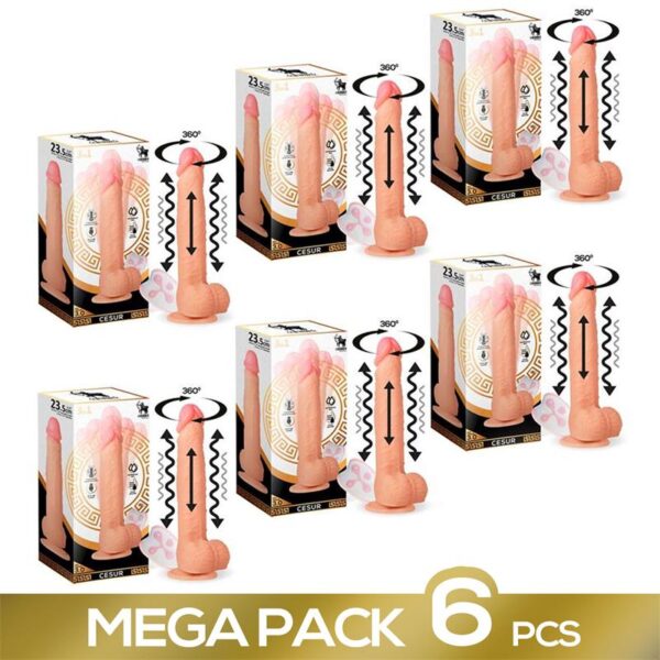 Pack of 6 Cesur 3.0 Realistic Dildo with Vibration, 360º Undulating Movement and Telescopic
